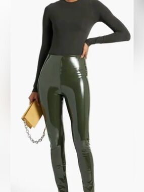 NEW Commando High Waisted Olive Green Vegan Patent Leather Leggings $198 Size M
